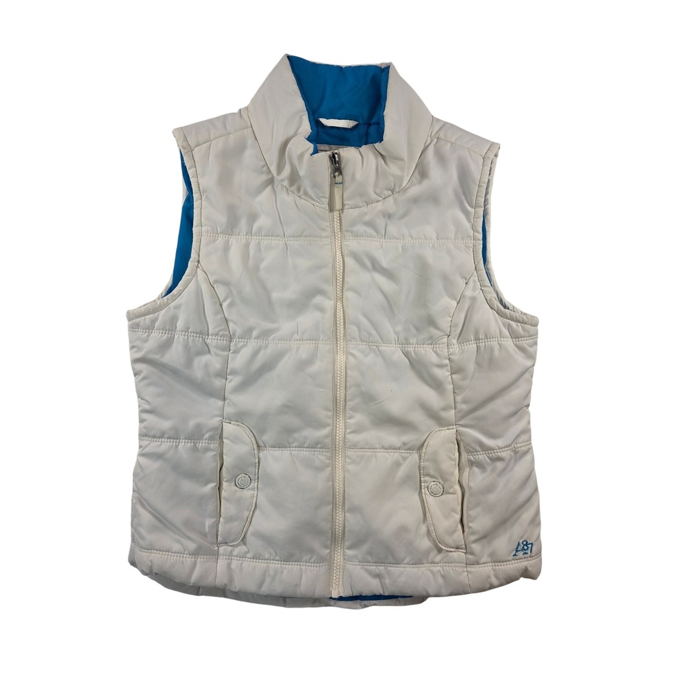 aeropostale White Puffer Vest Women's Large Zip Up Down Sleeveless High Neck